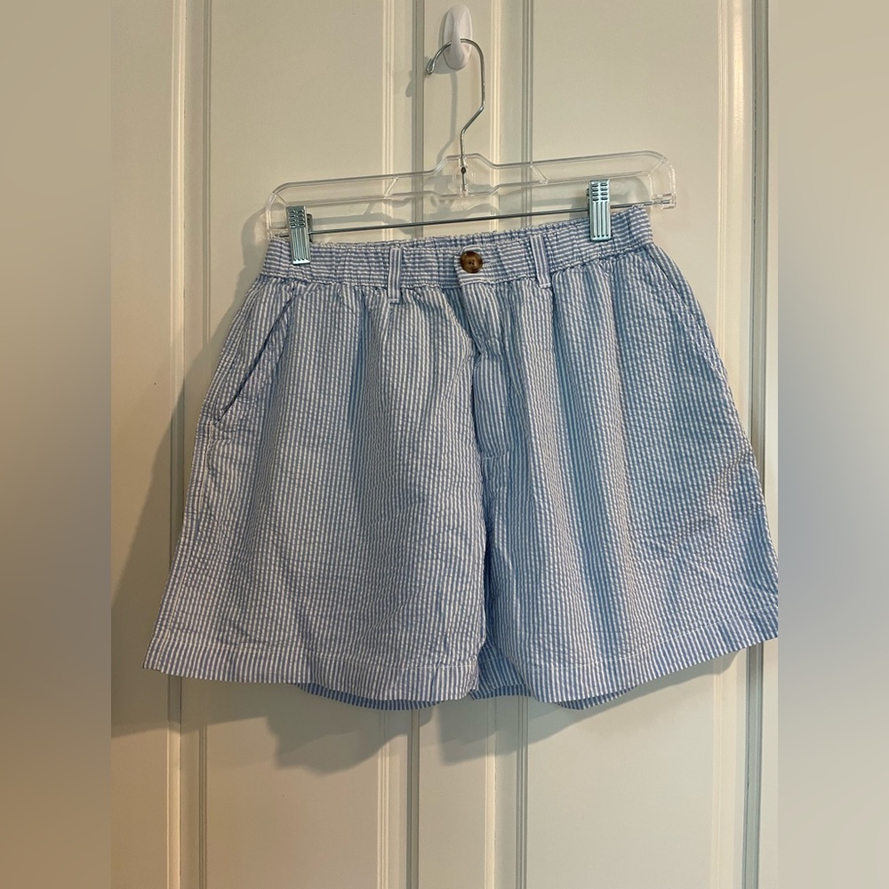 Blue and White Stripped Seersucker Chubbies. Size Medium.